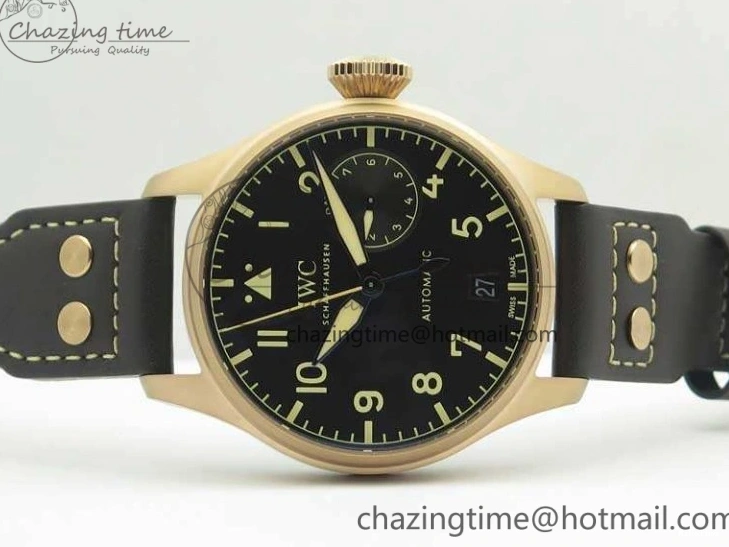 MIROTIME 0503 Big Pilot IW510301 Satin-Polished RG YLF Best Edition Black Dial On Leather Strap A Flexible 7222